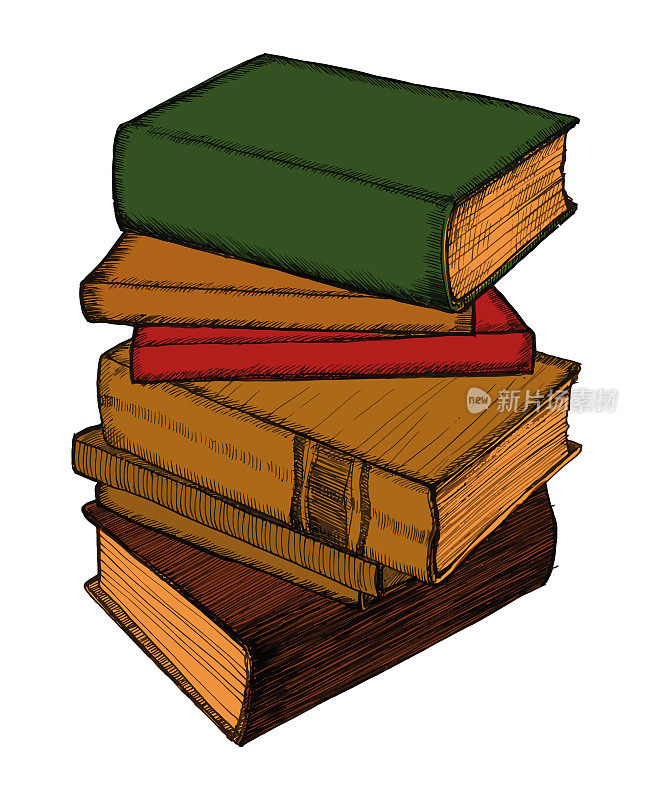 ink, pen. sketch - a stack of books, vector